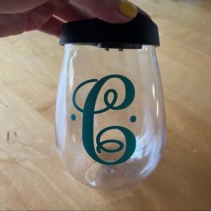 Plastic Wine Tumbler with Vinyl Letter C
